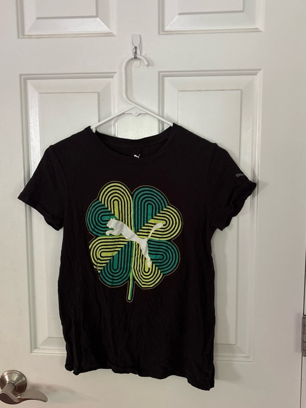 Puma Black Short-Sleeve Tee with Green Clover Graphic